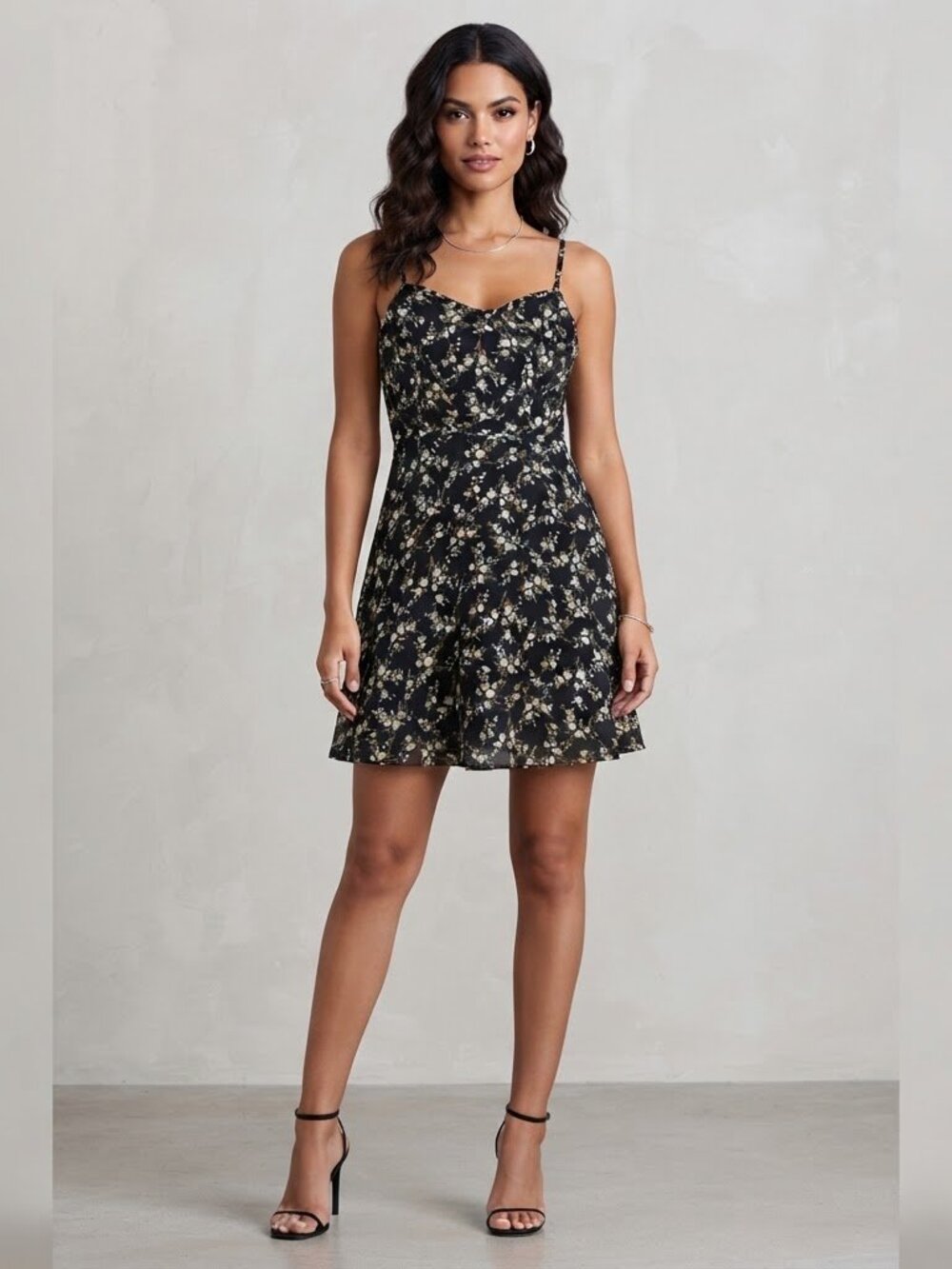 Black Ditsy Floral Sheer Slip Dress - size M